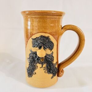 Rare Ugly Face Stoneware Pottery Mug 3d Black Hair Beard Mustache Big Ball Noise